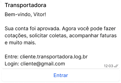 Mensagem de boas-vindas ao cliente quando ele cria uma conta na plataforma