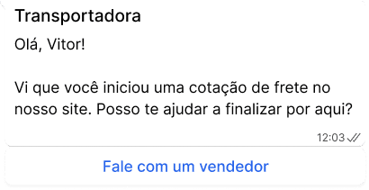 Mensagem de recuperação de lead de cotação quando um cliente cota sem contratar, o agente entra em contato com ele.