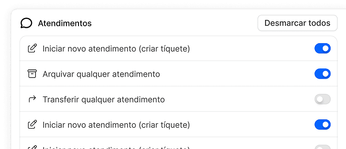 Grid de permissões granulares por função