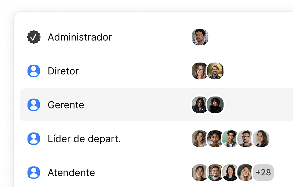 Lista de funções configuradas para o time