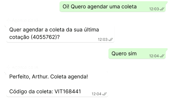 Conversa de agendamento de coleta por WhatsApp