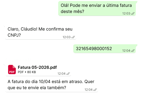 Conversa de cobrança de faturas por WhatsApp