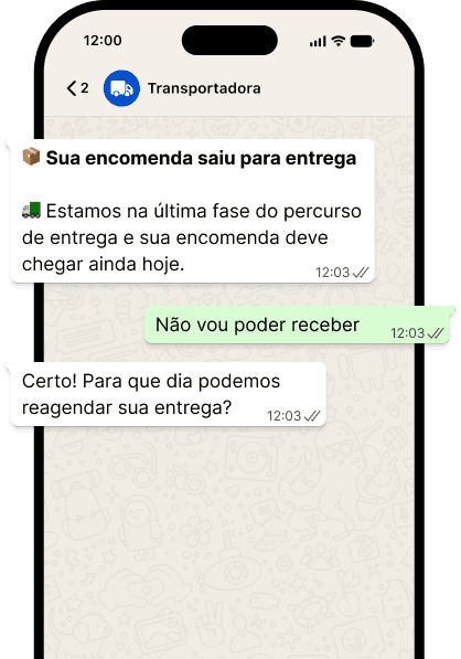 Conversa no WhatsApp mostrando chatbot respondendo cliente da transportadora